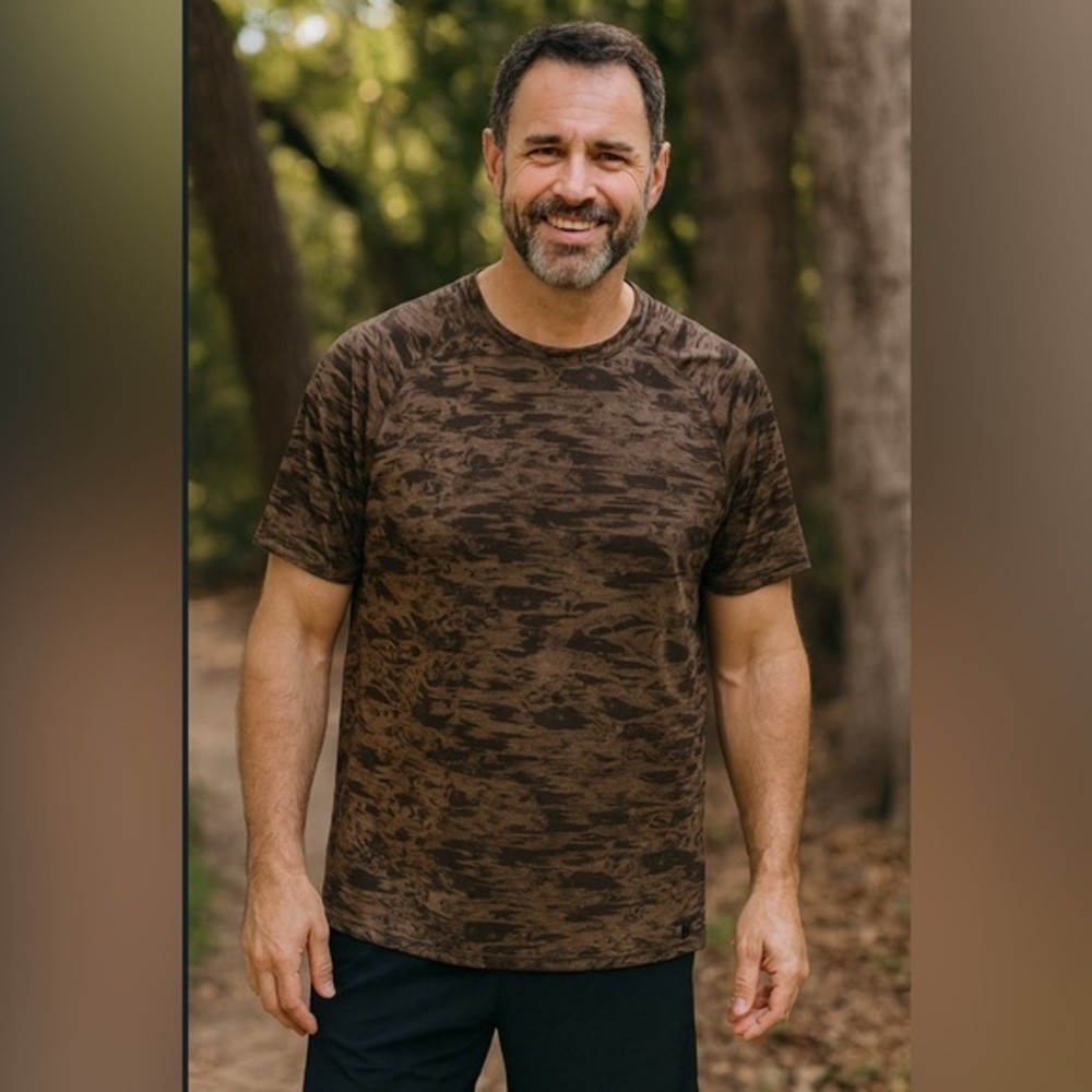 PrAna Men's Mission Trails Evergreen Blur Camo Short Sleeve Tee Shirt NWT M 1554